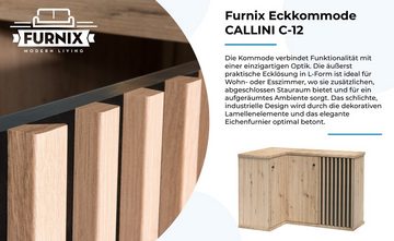 Furnix Eckkommode CALLINI C-12 in L-Form Kommode mit 3 Türen Artisan Eiche, B122,6 x H85,4 x T40,6 cm