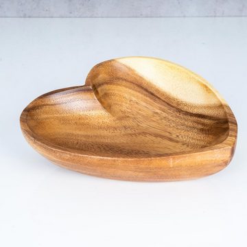 Levandeo® Dekoschale, Schüssel Akazie 15x4cm Herz Holz Design Schale Obstschale Obstkorb