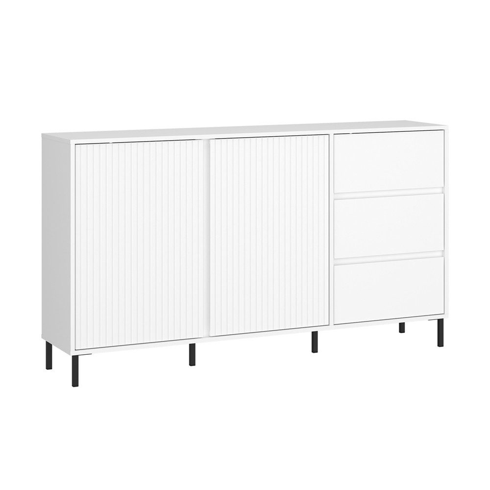 Lomadox Wohnzimmer-Set AMELIA-129, (Mega-Spar-Set, 3-St., Highboard Lowboard Sideboard), Sideboard Highboard Lowboard weiß Rillen
