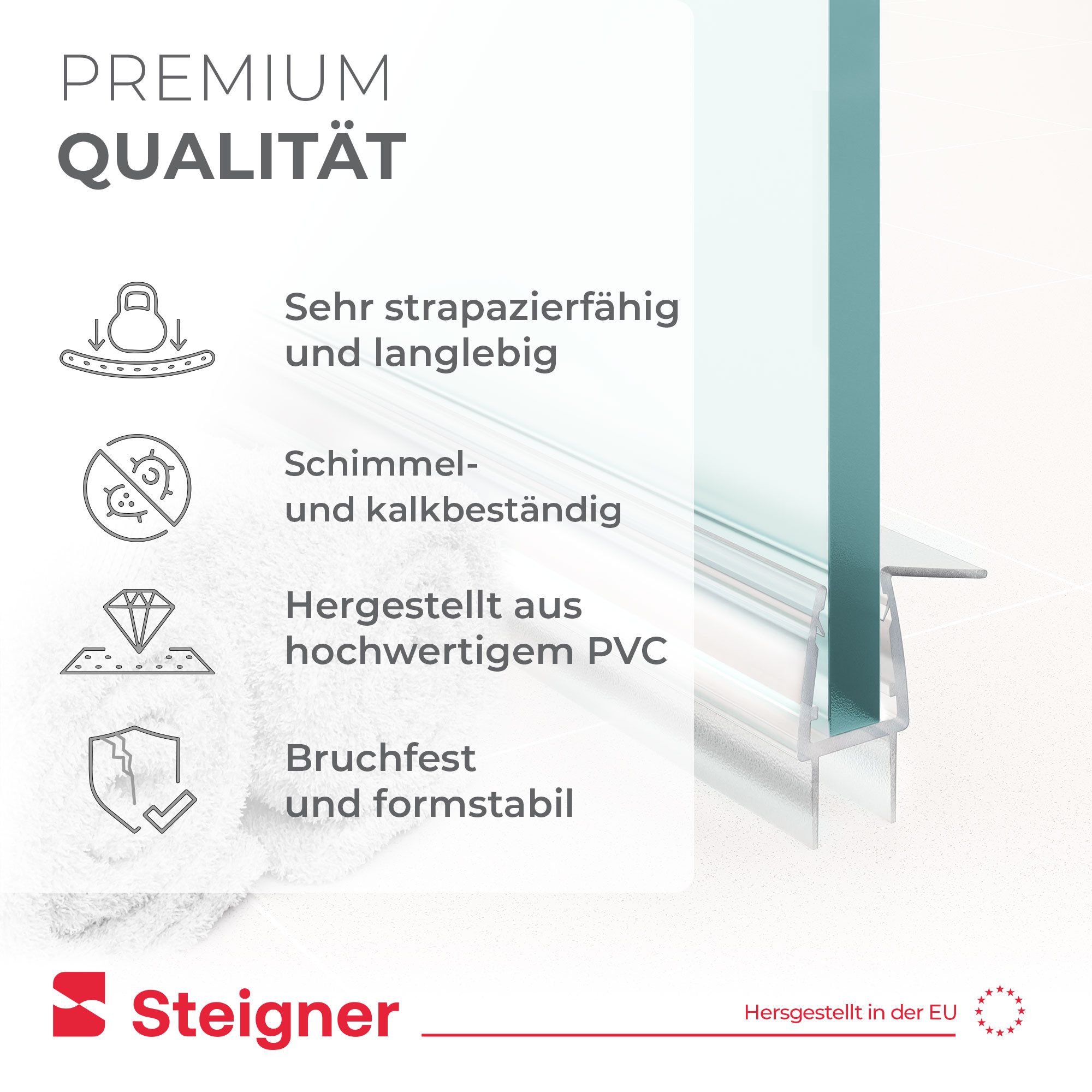 STEIGNER Duschdichtung Duschtürdichtung Gerade UK20-06 30 cm (1 Stk) Transparent 6-7 mm, L: 30 cm, (1 Stück Packung, Einzeldichtung), Dichtung für Eckeinstieg D – Bild 3 von 5