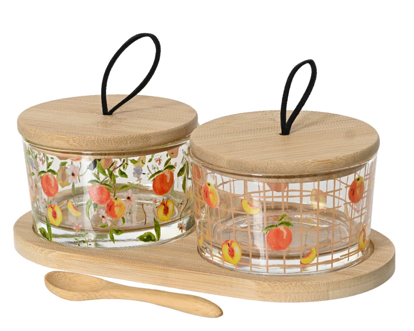 Decoris season decorations Geschirr-Set, Glas, Servierschalen mit Deckel und Serviertablett 7x20x10cm Glas Bambus Set
