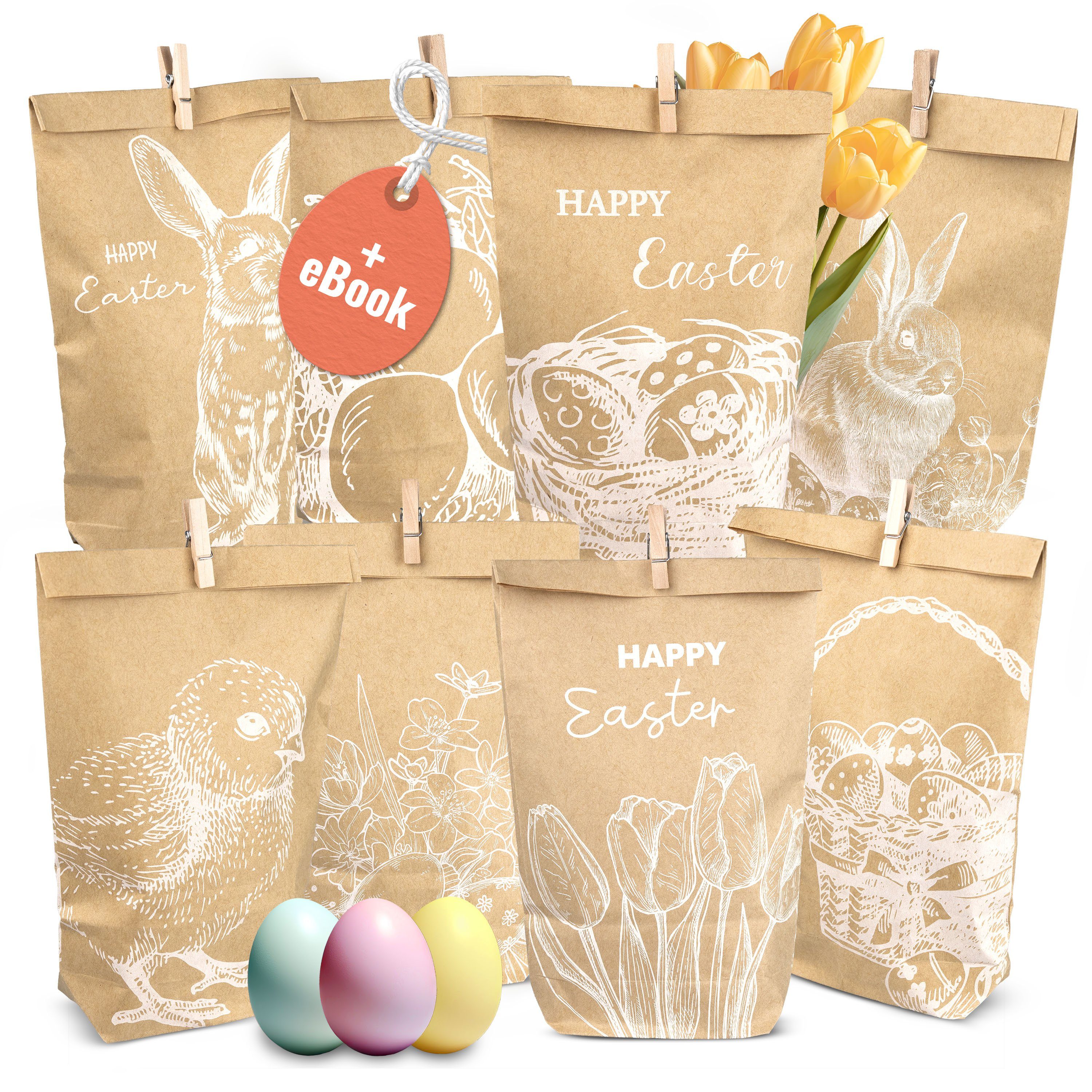 Amari Osternest AMARI ® Ostertüten Set (12 Stück inklusive Klammern) - Geschenktüten