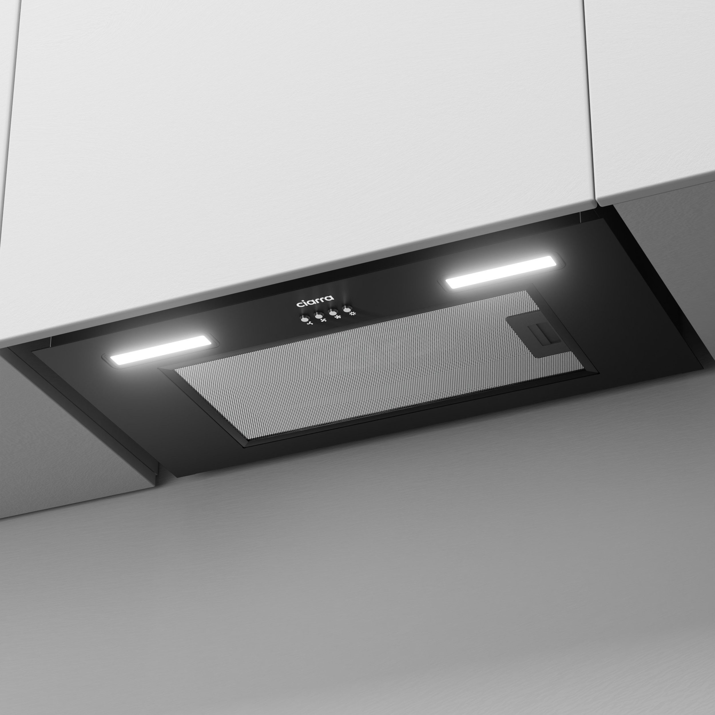 CIARRA Unterbauhaube 60 cm A+++ 650 m³/h Einbauhaube leise Abluft & Umluft LED VMB6926A 60 cm A+++ 650 m³/h Einbauhaube leise Abluft & Umluft LED VMB6926A, Einbau-Dunstabzugshaube für Küchenschrank Touch Control Schwarz