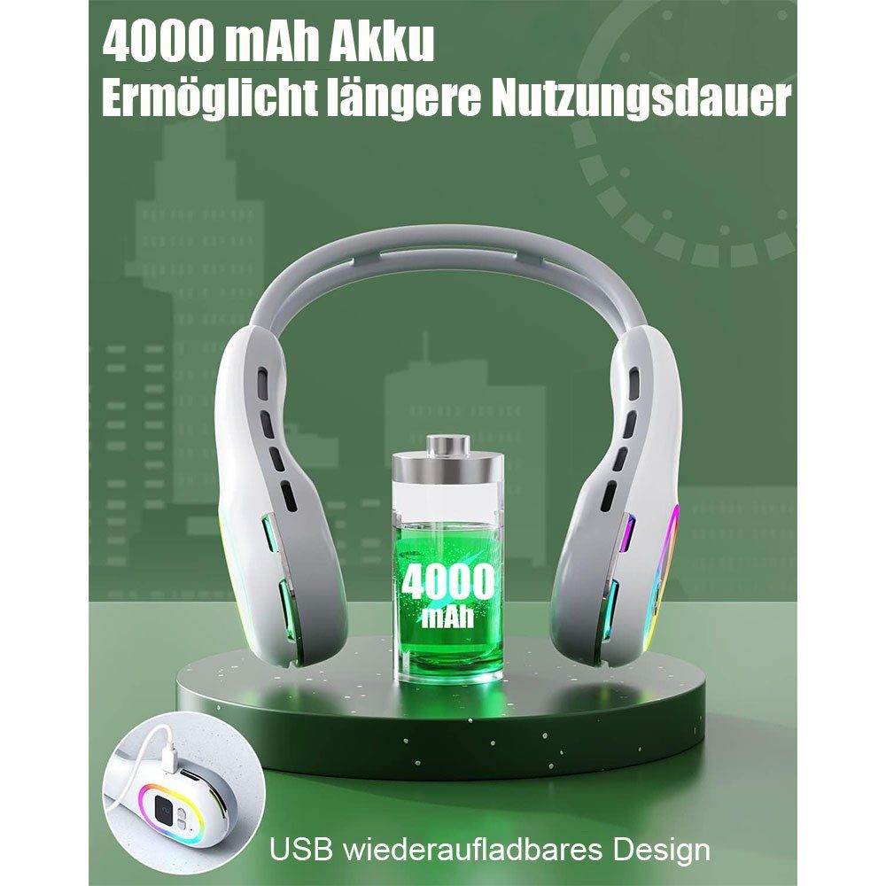 grün Leiser USB-Halsventilator Geschwindigkeiten Handventilator 4000-mAh-Akku, MOUTEN 3 mit