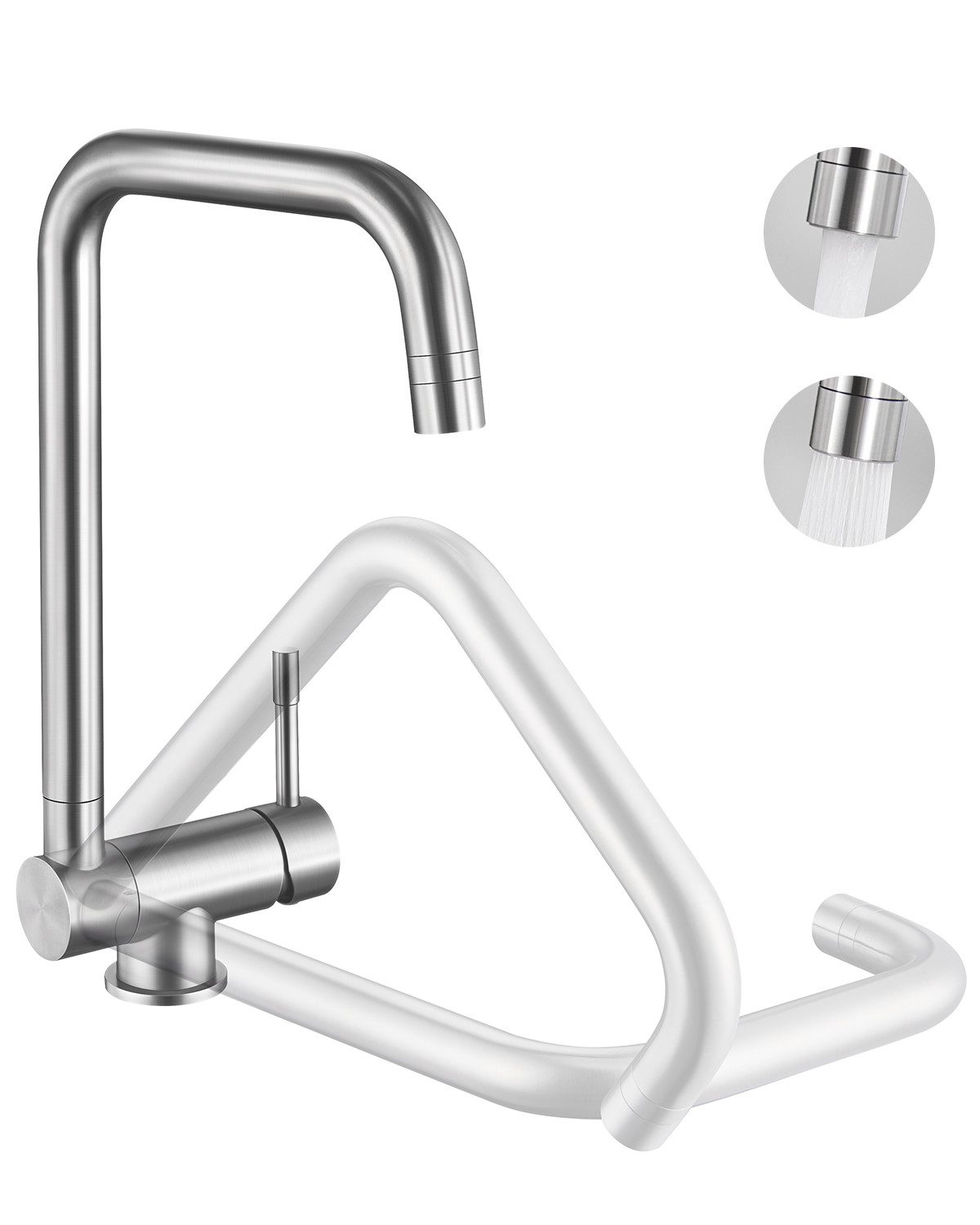 Sofetiy max Küchenarmatur Edelstahl Vorfenster Mischbatterie Küche Klappbar Spültischarmatur mit 2 Strahlarten 360°Küche Armatur