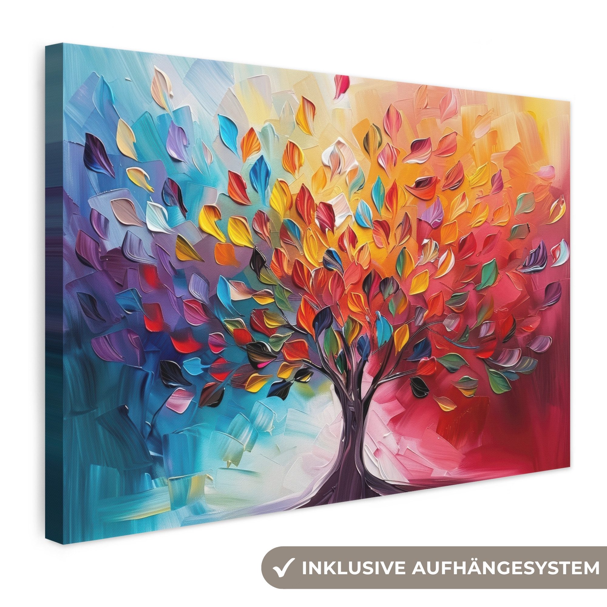OneMillionCanvasses® Leinwandbild Baum - Lebensbaum - Bunt - Abstrakt, Fotodruck (1 St), Leinwand Bilder Klein, Wand Dekoration Aesthetic 30x20 cm