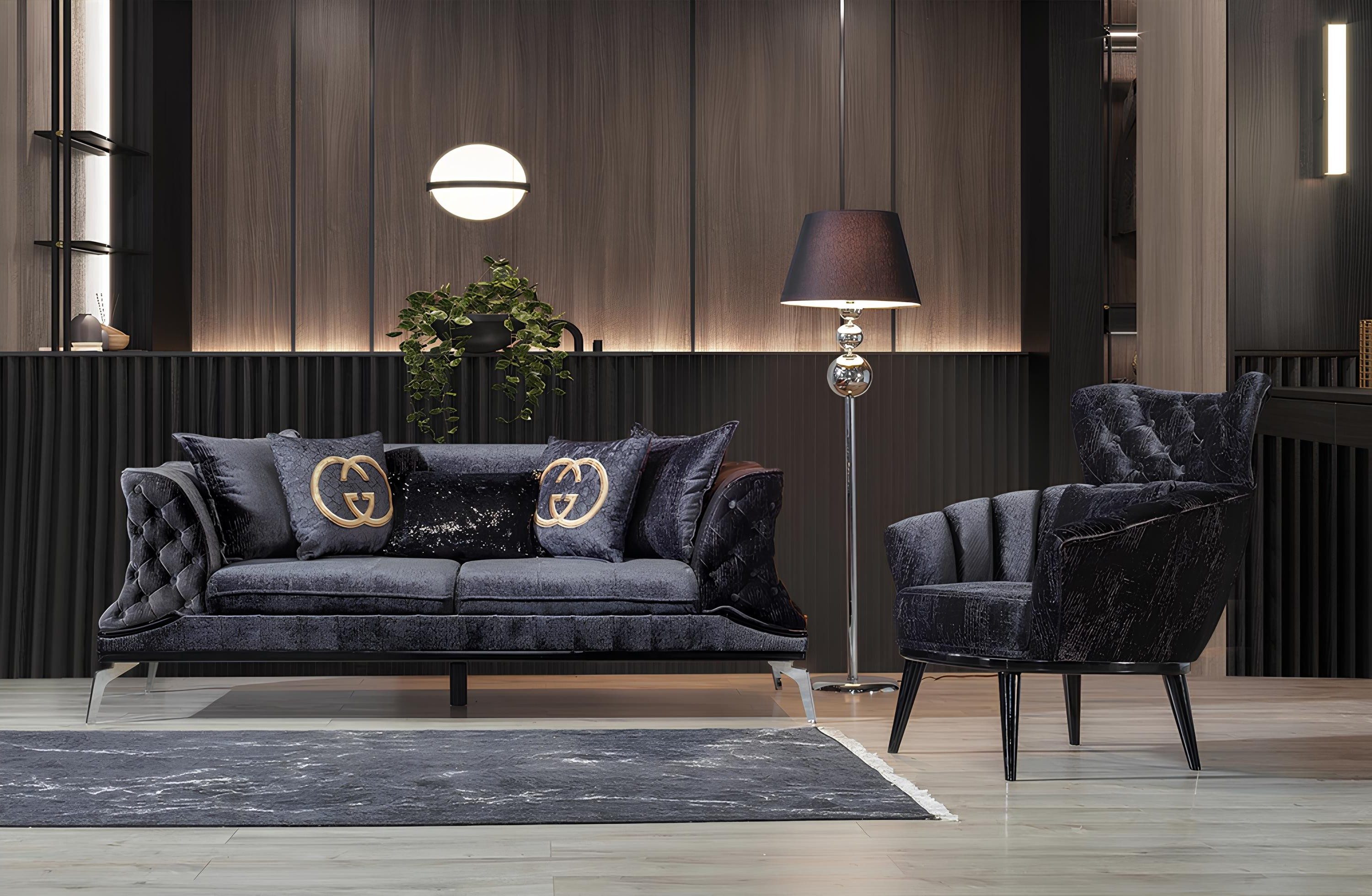 Xlmoebel Polstergarnitur Schwarze Chesterfield Couch Sofa 3+1 für Wohnzimmer Möbel, (3+1, 2-tlg., 3 Sitzer + 1 Sessel), Made in Europa