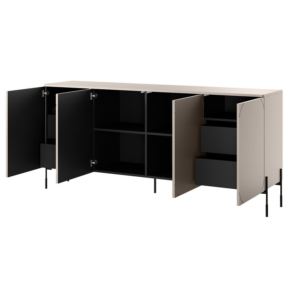 Lomadox Sideboard SPLIT-141, kaschmir matt 204 cm Metallfüße grifflos Push-to-open Softclose