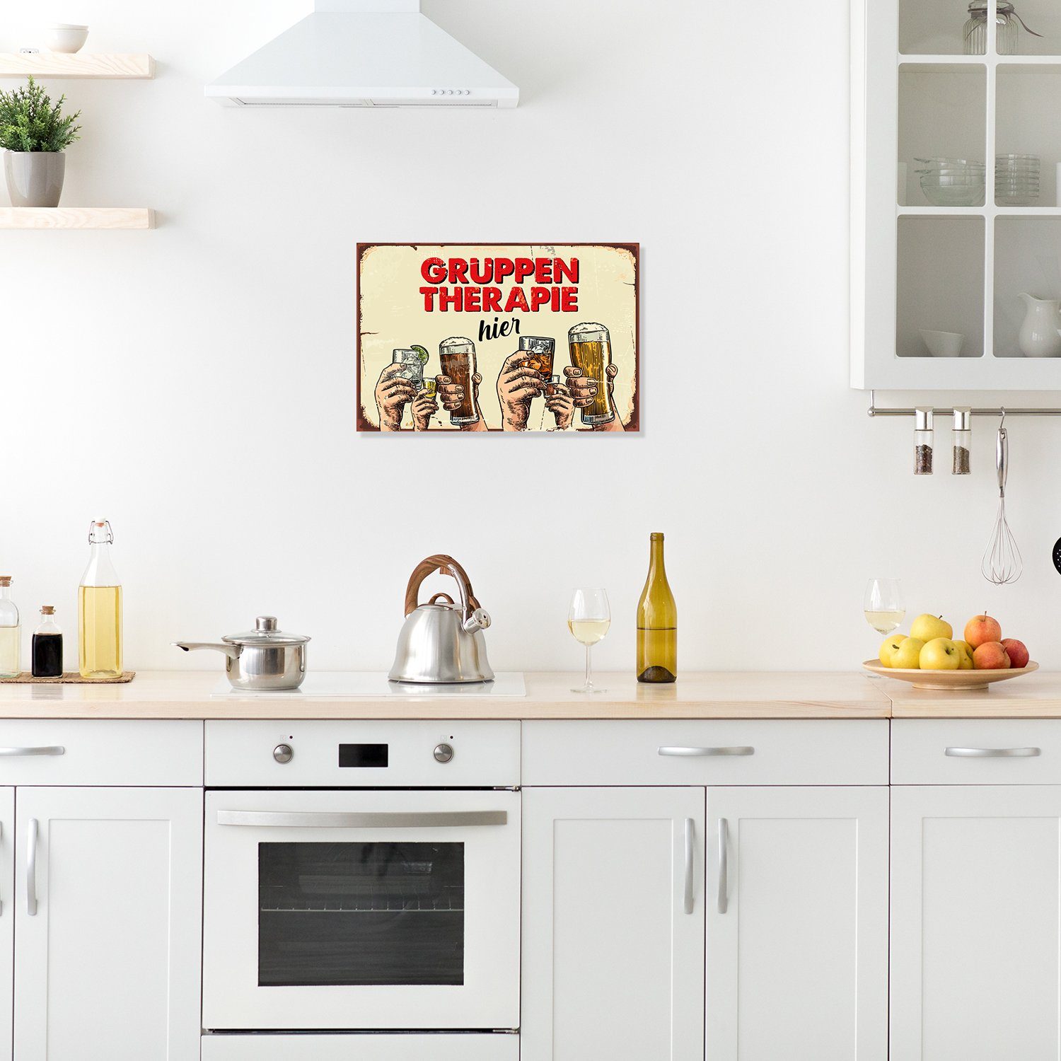 Metallbild Gruppentherapie Bier Spruch Stahlschild Blechschild