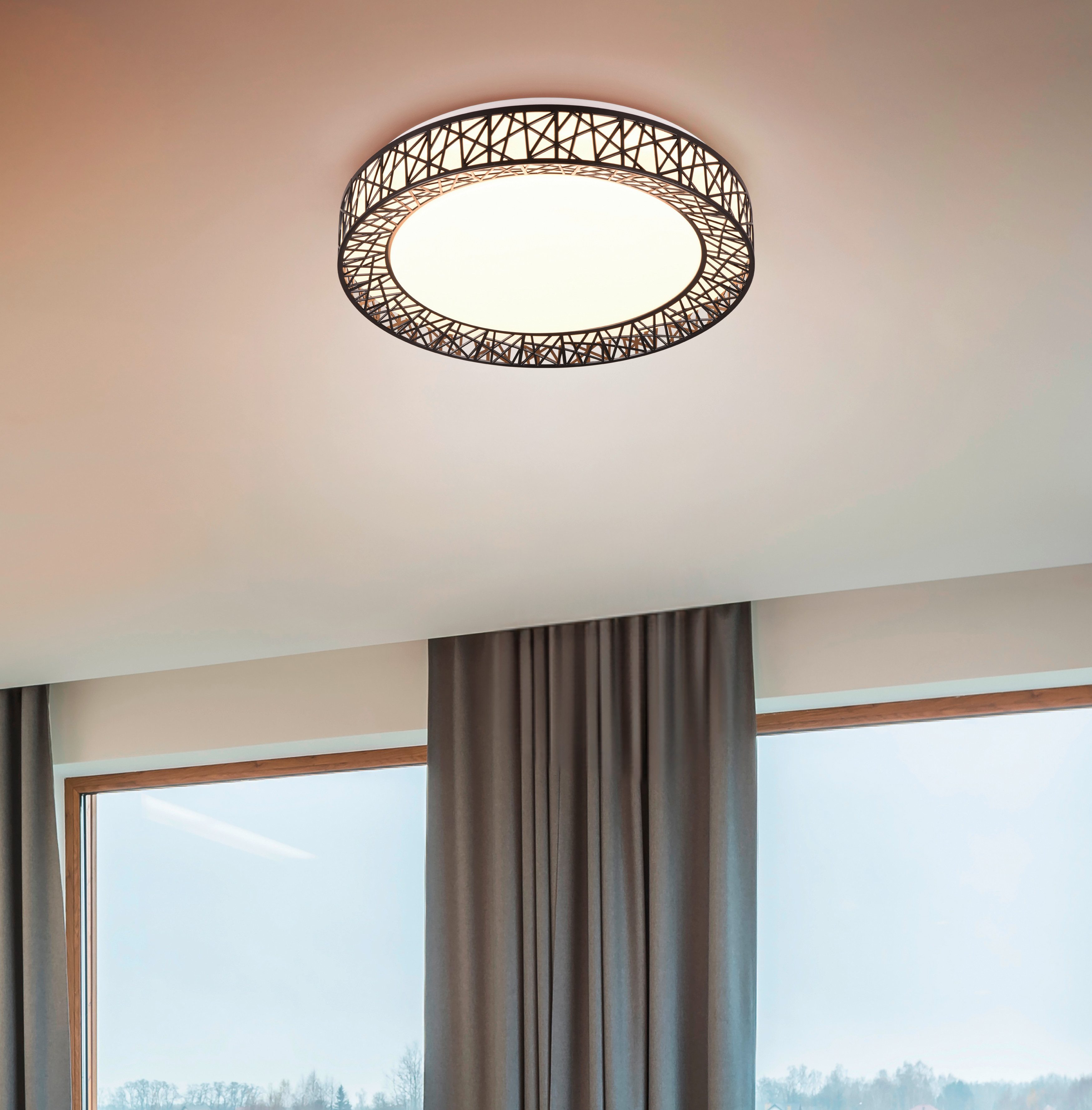 Reality Leuchten LED Deckenleuchte CLUSTER, LED Deckenlampe 40W 4300 Lumen CCT 2700-6500K Ø 48cm, CCT - über Fernbedienung, Dimmfunktion, Fernbedienung, Infrarot inkl., Memoryfunktion, Nachtlichtfunktion, LED fest integriert, Farbwechsler, warmweiß - kaltweiß, Lampenschirm in Netzoptik, mit Fernbedienung dimmbar Nachtlicht Memory