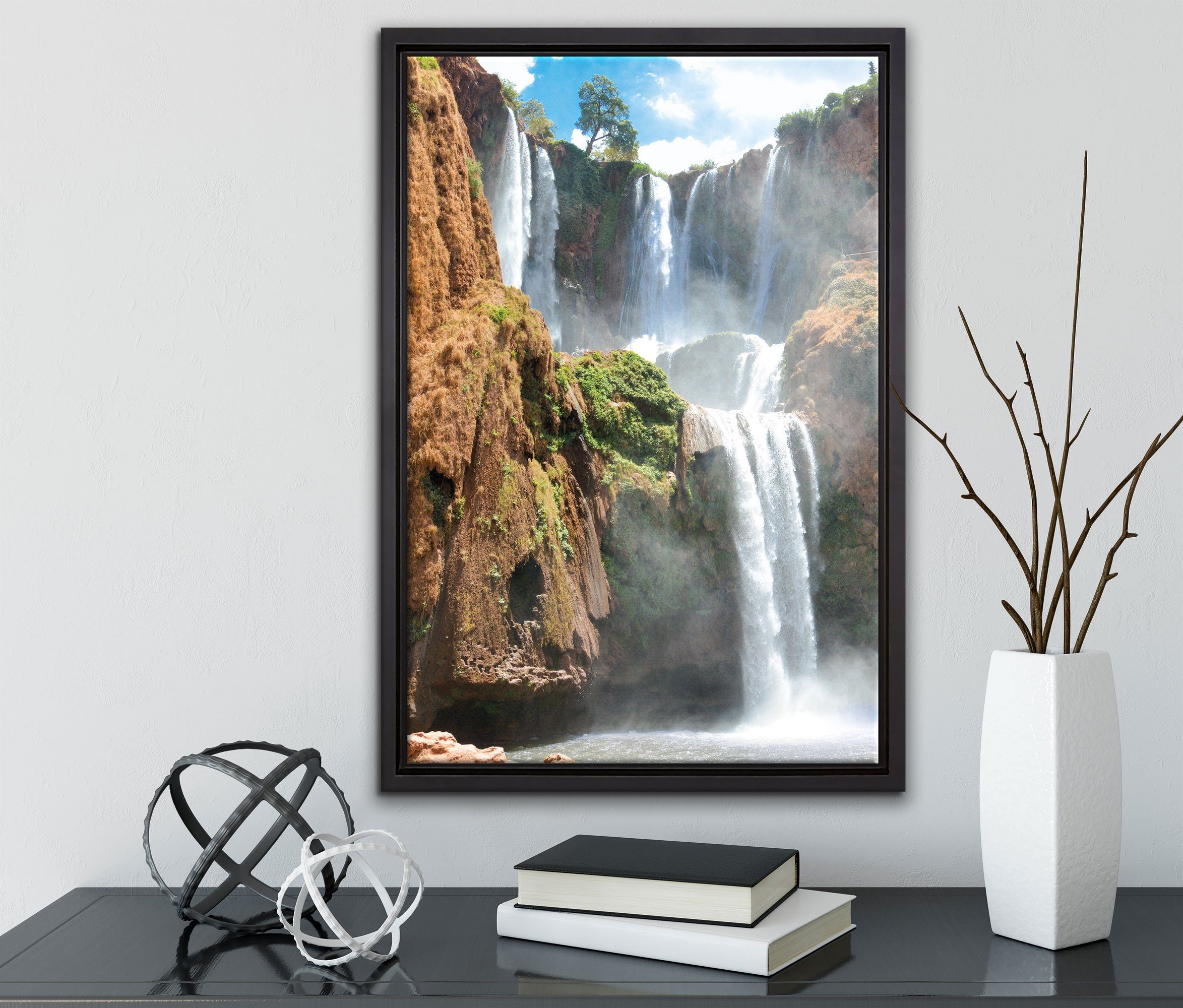 in Wanddekoration St), (1 Zackenaufhänger gefasst, Leinwandbild fertig inkl. einem Leinwandbild Pixxprint bespannt, Spektakulärer Wasserfall, Schattenfugen-Bilderrahmen