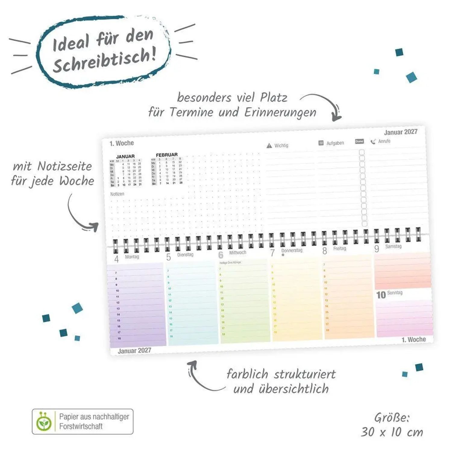 Trötsch Verlag Querkalender TRÖTSCH - Schreibtischquerkalender Timer Farben (eine Woche 2...