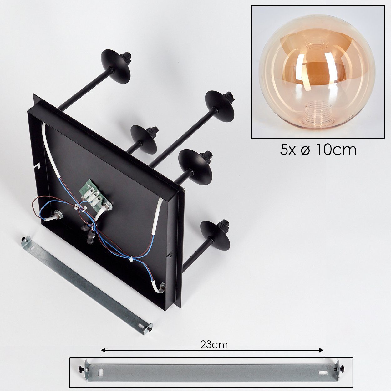 Deckenleuchte hofstein 5 G9 ohne in Deckenlampe Leuchte Metall/Glas LED, Leuchtmittel aus aus Schwarz/Bernsteinfarben, Leuchtmittel, Glas, ohne Retro-Design x im
