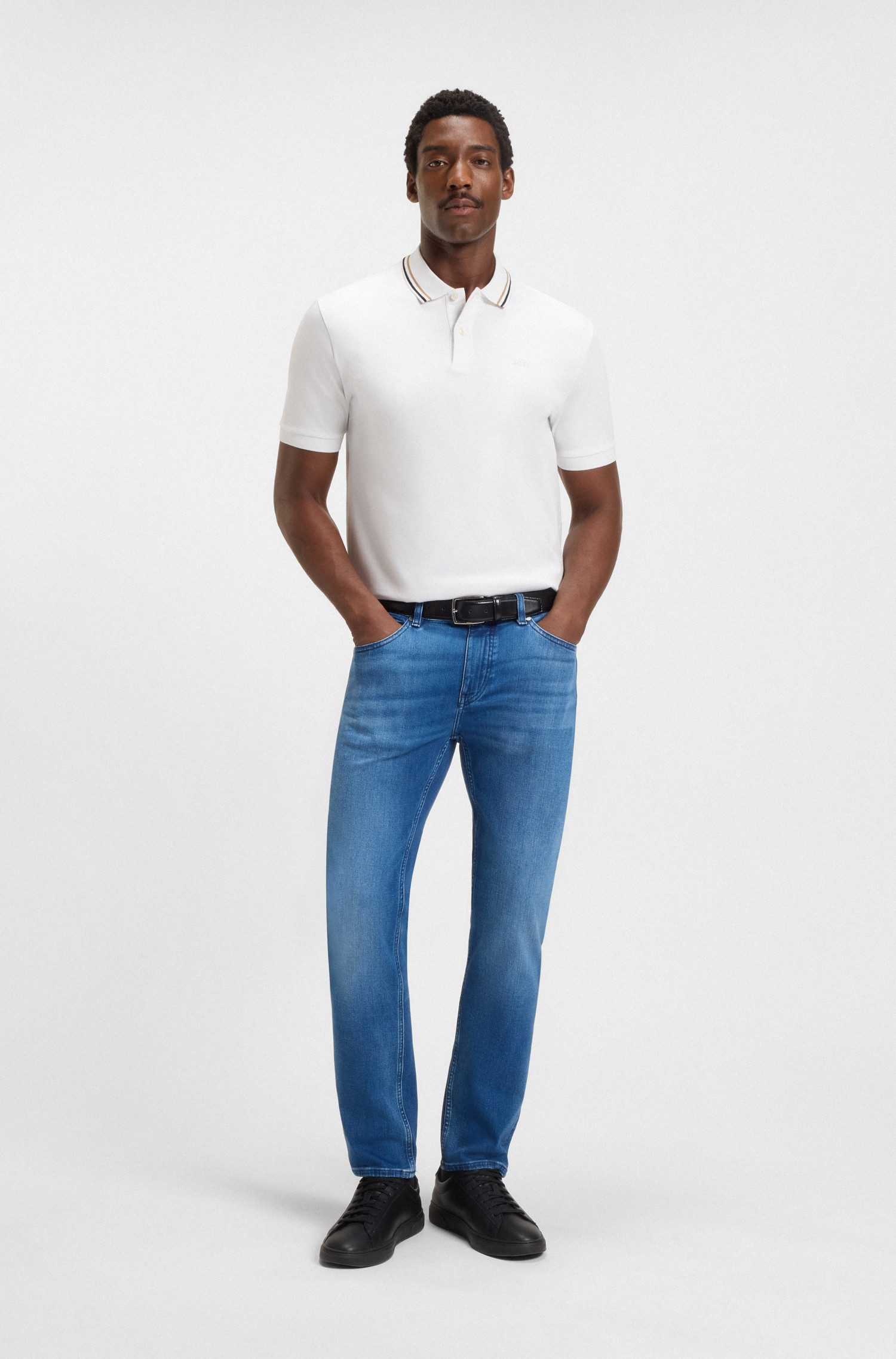 BOSS Poloshirt Penrose 38 aus Baumwolle mit gestreiftem Kragen, slim fit