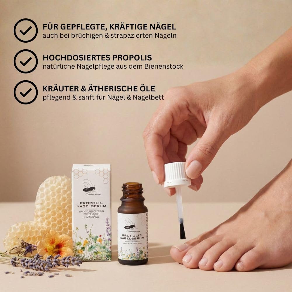 Grega´s Imkerei Nagelpflegeserum Propolis Nagelserum 10 ml - Derma Test 2026 „Sehr gut“, 1-tlg., mit integrierte Pinsel-Applikator, mit hochdosiertem Propolis Extrakt und ätherischen Ölen