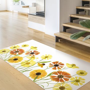 Läufer Teppich Vinyl Flur Küche Blumen funktional lang modern, Bilderdepot24, Läufer - weiss glatt