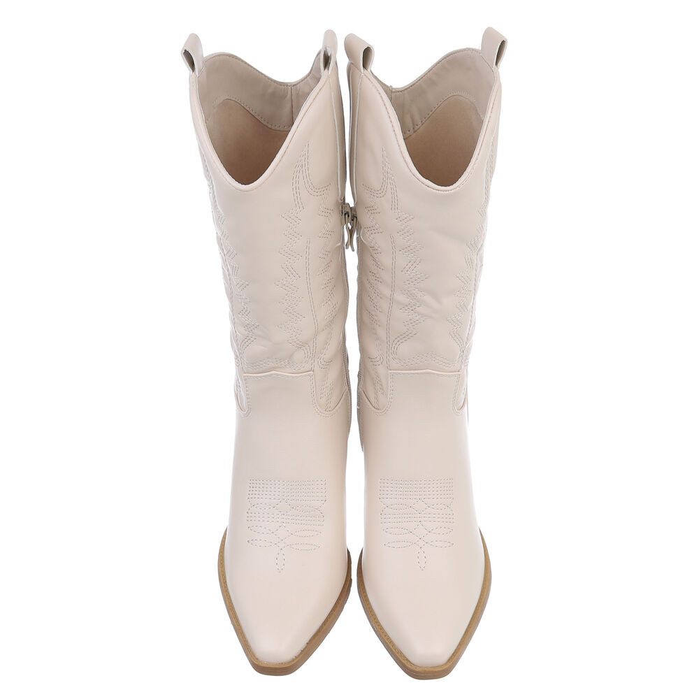 Ital-Design Damen Cowboyboots Western Westernstiefel (87336808) Blockabsatz Stiefel in Beige