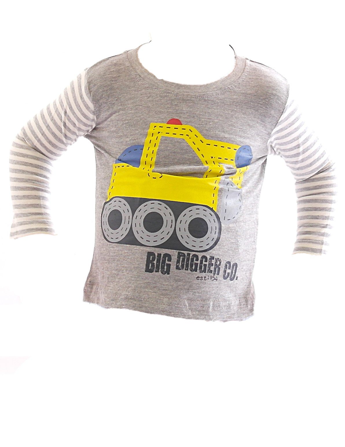 YESET Langarmshirt Kinder Baby Shirt Langarm Streifen Digger-5 Grau