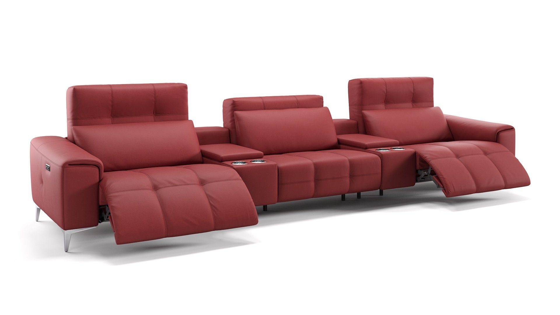 Sofanella Sofa Sofanella - cm XL: 370 SALENTO Leder 3-Sitzer Rot in x 100 Kinosofa