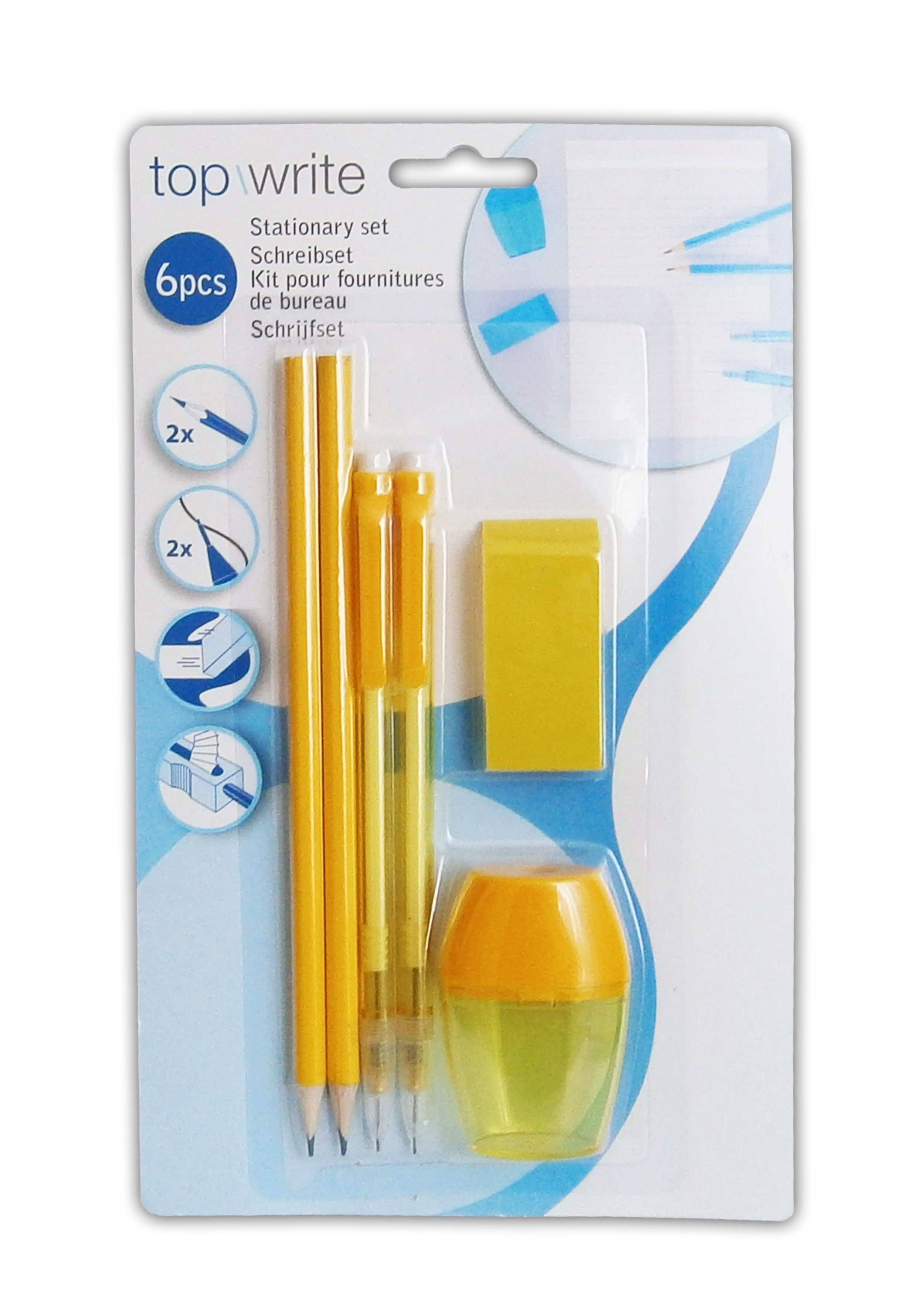 EDCO Druckbleistift SCHREIBSET 6-tlg. Malset 2x Bleistift 2x Druckbleistift 58 (Gelb), Radierer Anspitzer