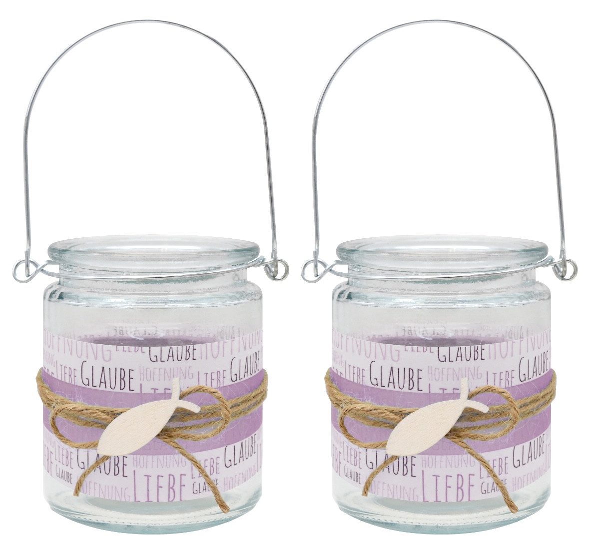 Windlicht Windlicht Glaube Liebe Hoffnung Lila Fisch Kommunion Konfi 9cmH 2Stk
