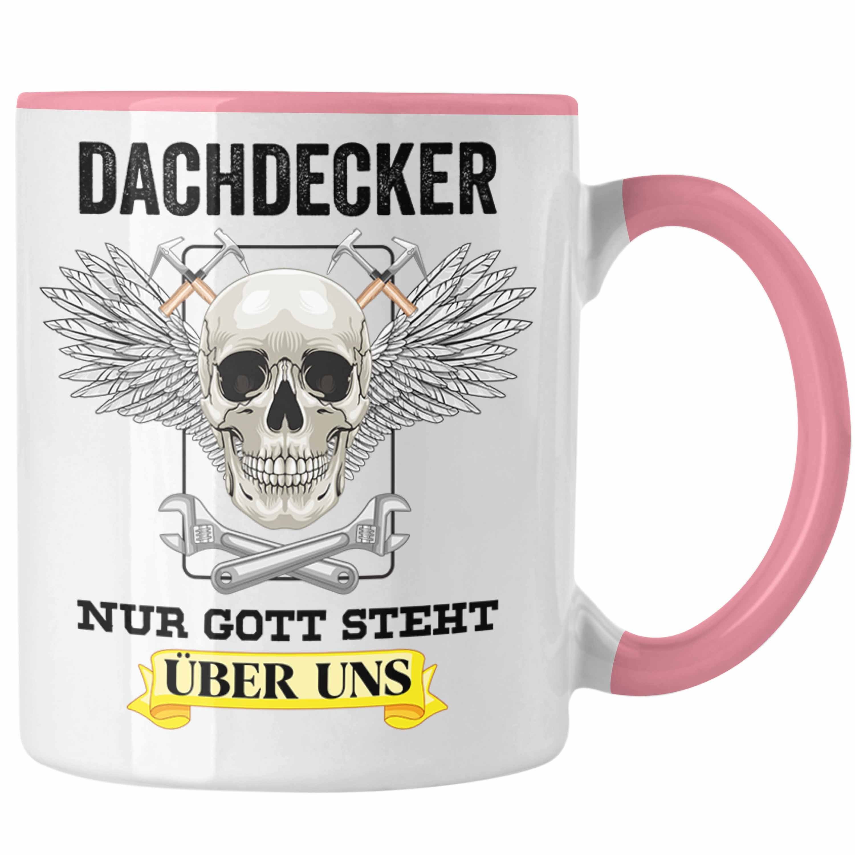 Kaffeetasse Geschenke Dachdecker-Meister Tasse Männer Tasse Trendation - Dachdecker Totenkopf Lustig Zubehör Mann Geschenkidee Rosa Trendation