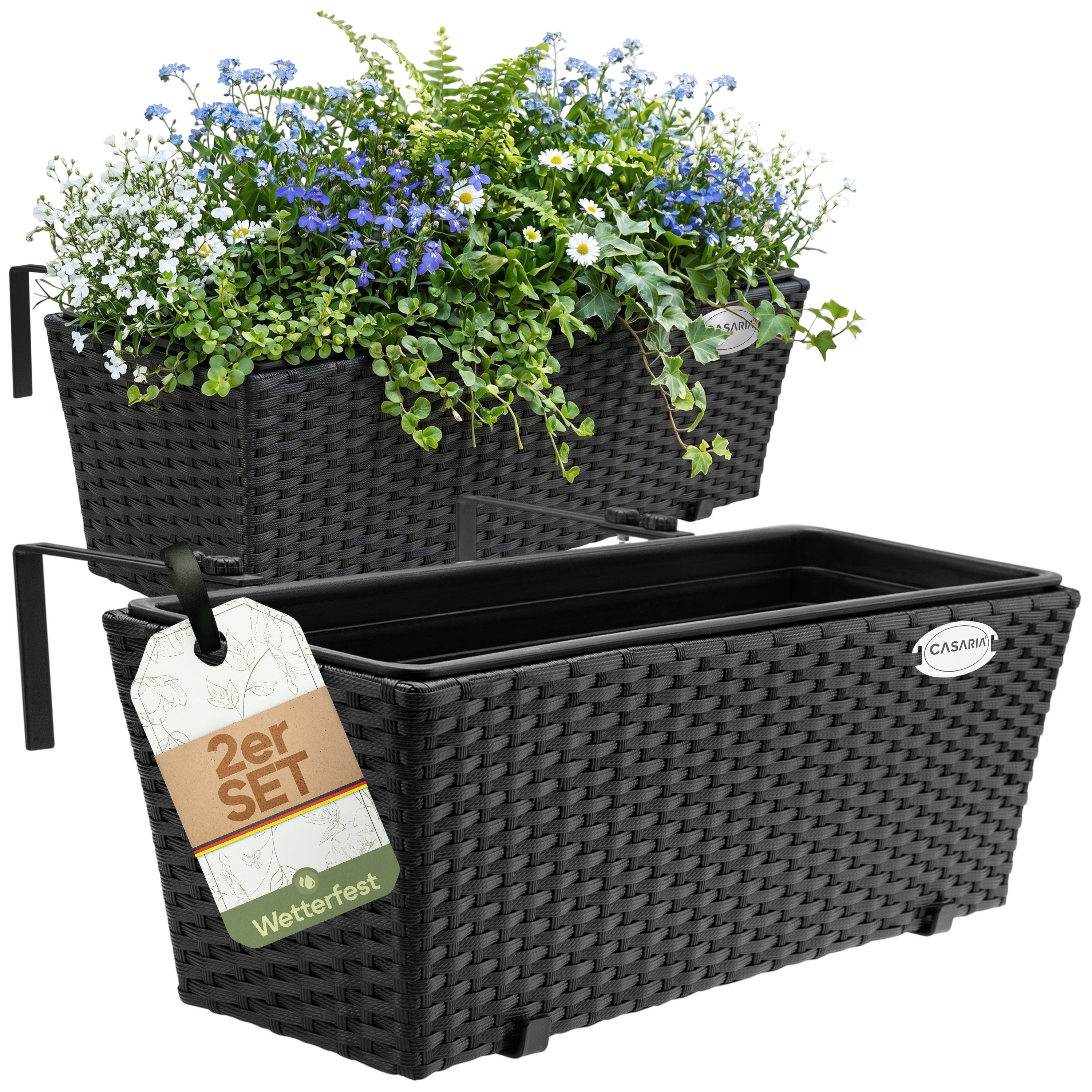 Casaria Blumenkasten, 2er Set 11 Liter Montagehalterung indoor outdoor Geländerkasten