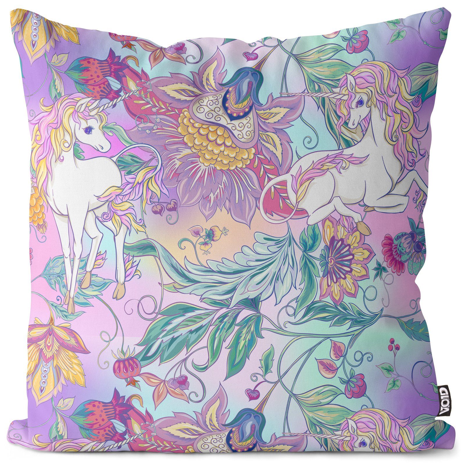 VOID Kissenbezug, (1 Stück), Einhörner Zauberwald Mädchen Einhorn Blumen Rosa Regenbogen Pferd Spi