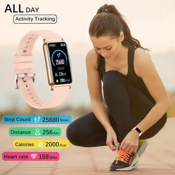 ECOSOON 30 Tage langes Standby Smartwatch (1,47 Zoll, Android iOS), Fittnessarmbanduhr Frauen mit 123 Sportmodi Pulsmesser Schlafmonitor