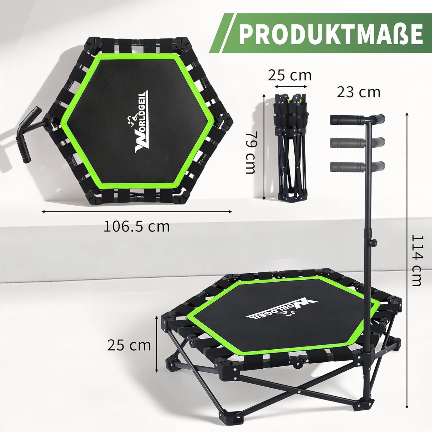 Nettlife Fitnesstrampolin klappbar Mini Trampolin höhenverstellbarem Griff bis 150 kg, Indoor Trampolin für Erwachsene & Kinder Sportgeräte für Zuhause