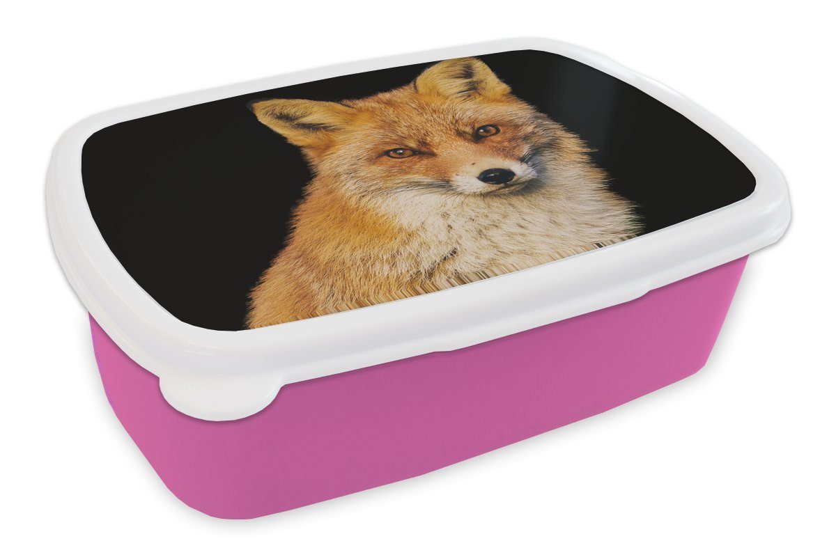 MuchoWow Lunchbox Fuchs - Rot - Schwarz, Kunststoff, (2-tlg), Brotbox für Erwachsene, Brotdose Kinder, Snackbox, Mädchen, Kunststoff rosa