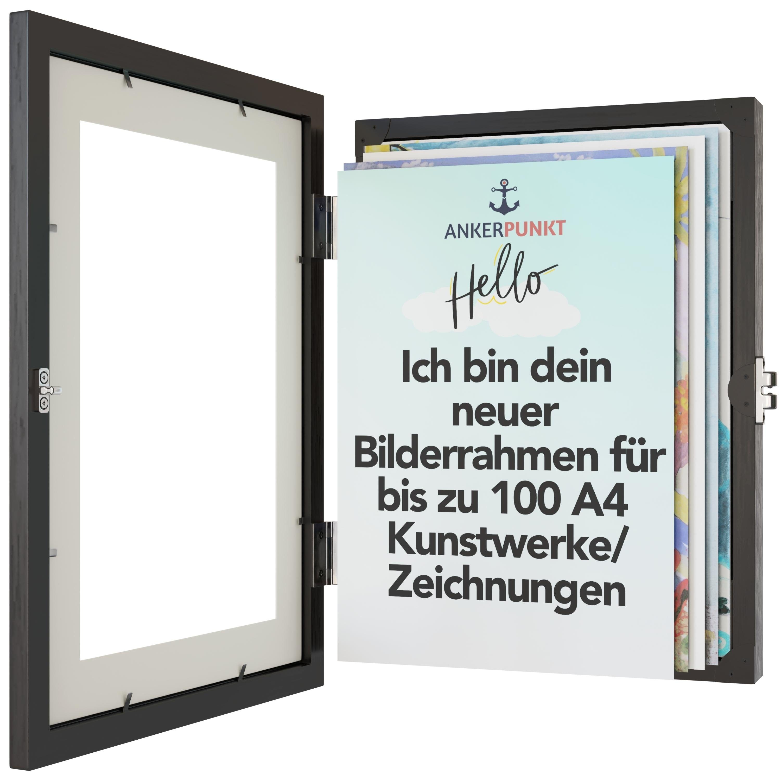 Ankerpunkt Bilderrahmen für Kinderzeichnungen, Zeichnungen aller Art für  DIN A4 Bilder, für 100 Bilder (Kunstwerke, Kunstrahmen Art Frame aus MDF  Holz), ideales Geschenk für Mama, Papa, Oma, Opa, Tante