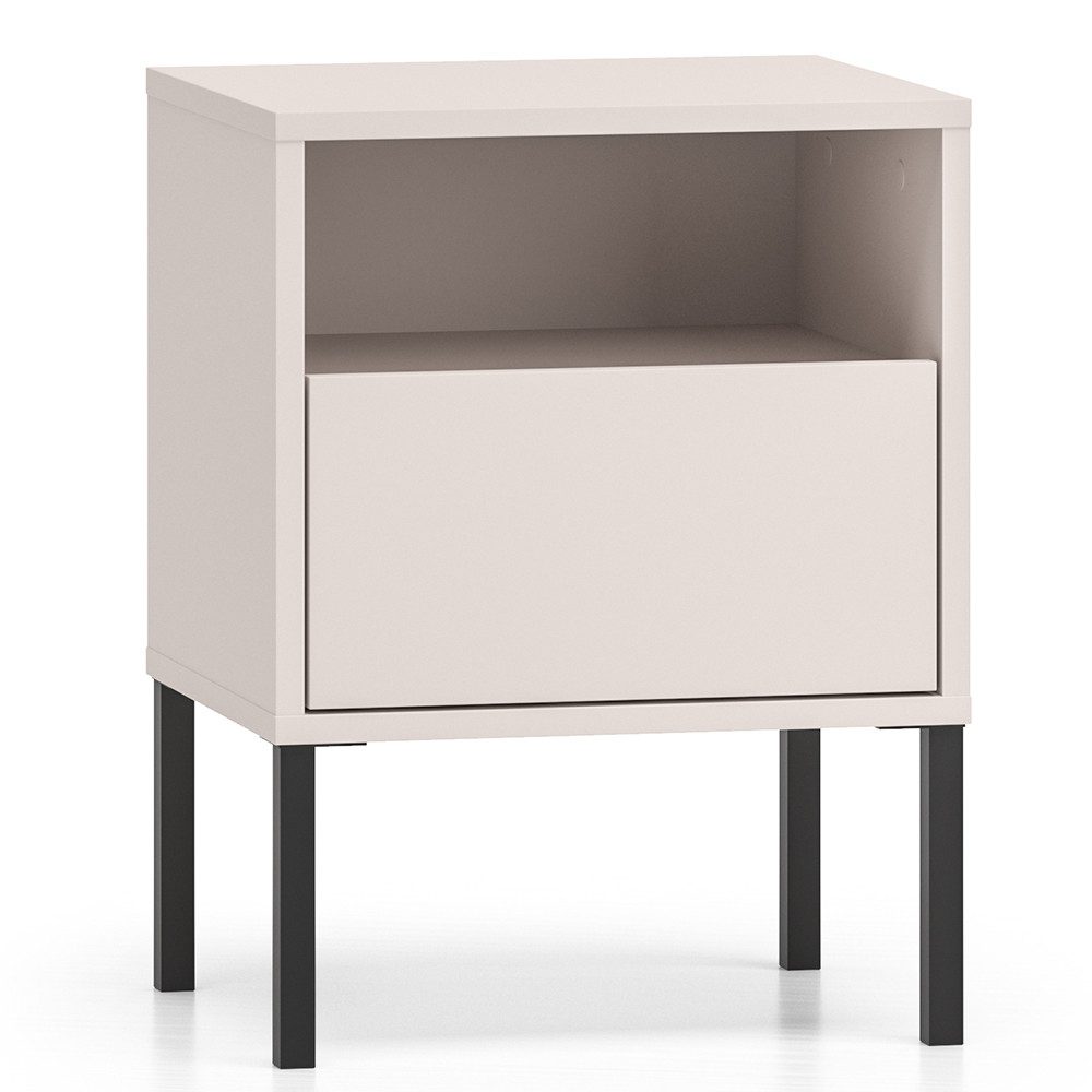 Lomadox Nachtschrank BANSIN-131 in Kaschmir, 40 cm breit, griffloses Design, schwarze Akzente