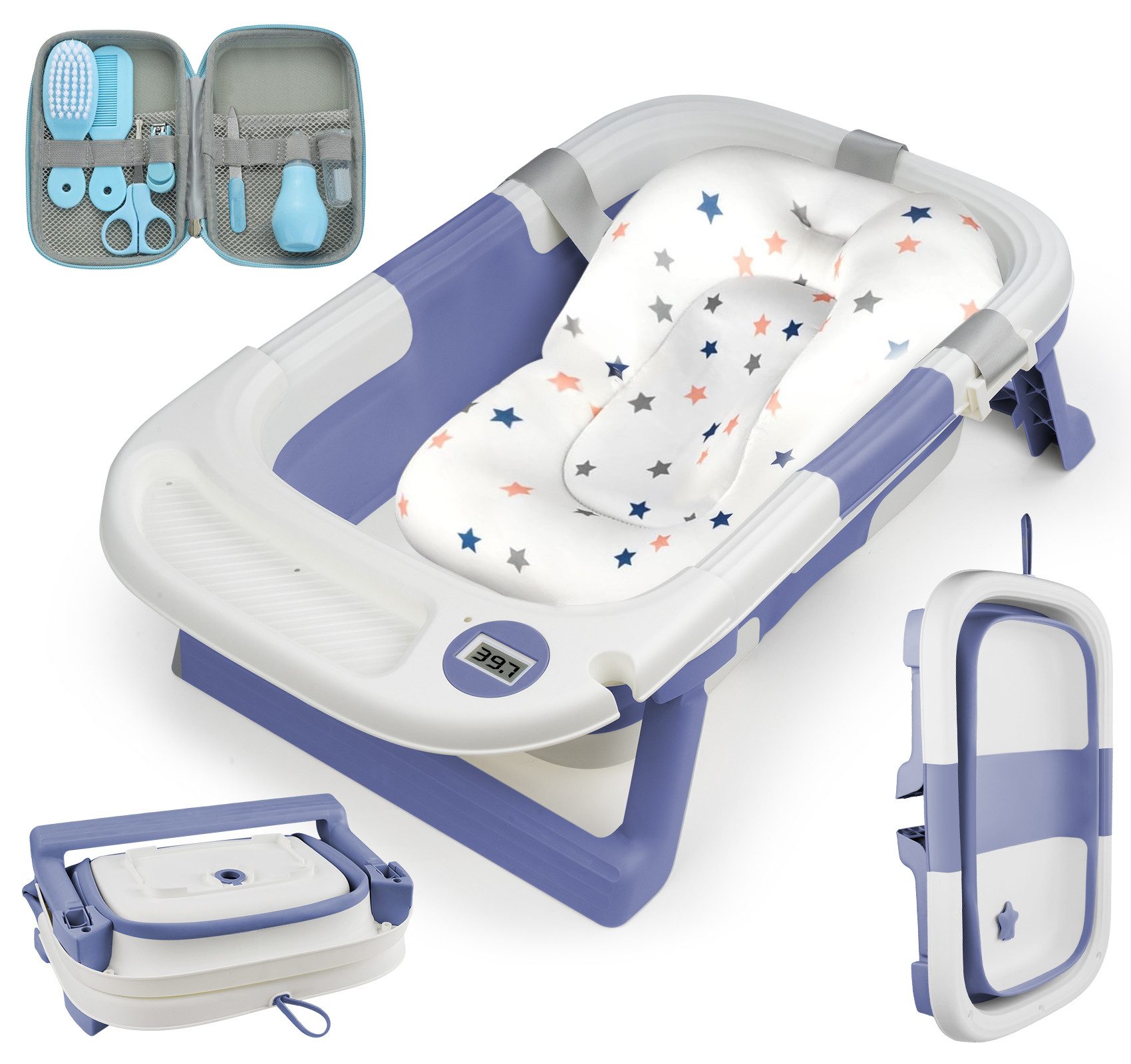 ElitVita Babybadewanne Faltbare Baby Bathtub, mit Babypflege-Set Stützkissen Sitzmatte, (1-tlg), Rutschfeste Tragbare Reisebadewanne, für Neugeborene Kleinkinder