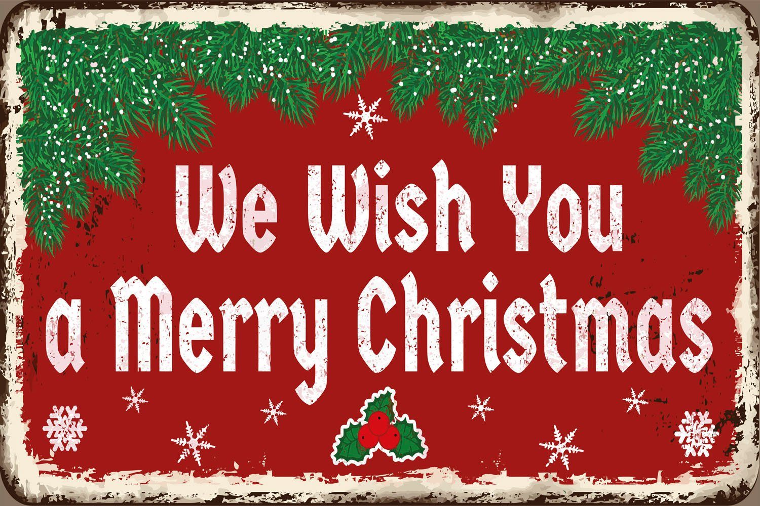 queence Metallbild We Wish You a Merry Christmas, Schneeflocken, Schriftzug, Schriftzüge, Sprüche, Sprüche & Texte, Weihnachten (1 St), Stahlschilder