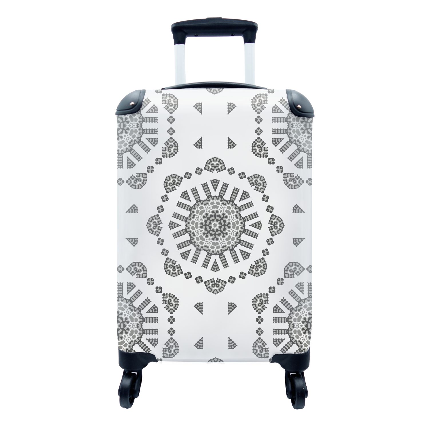 MuchoWow Handgepäckkoffer Mandala - Muster - Schwarz und Weiß, 4 Rollen, Reisetasche mit rollen, Handgepäck für Ferien, Trolley, Reisekoffer
