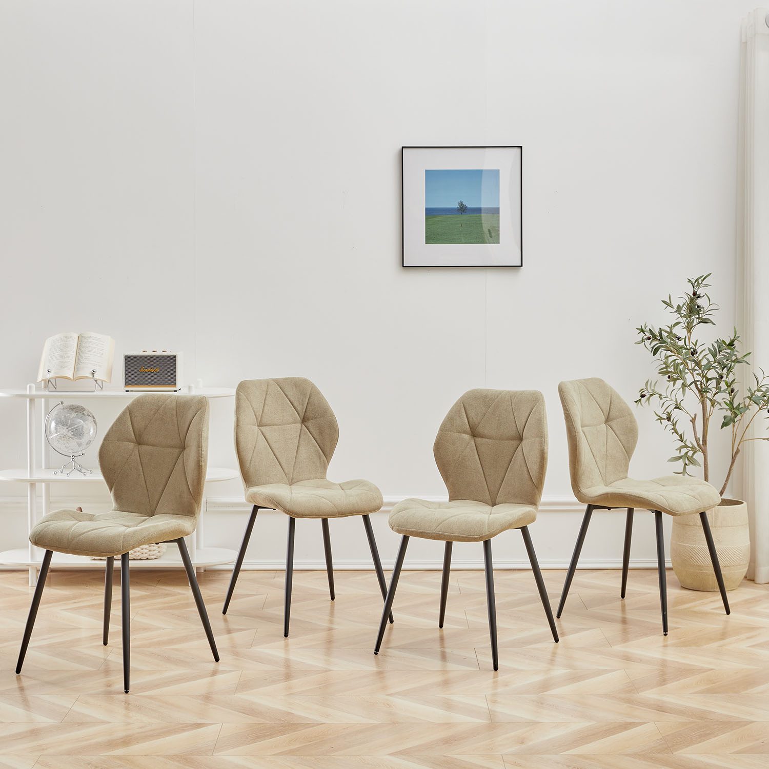 GrandCA HOME Essgruppe Modernes Tisch- und Stuhlset, Sitzgruppe Essgruppe 4+1, (5-tlg), mit Leinengepolstertes Kissen