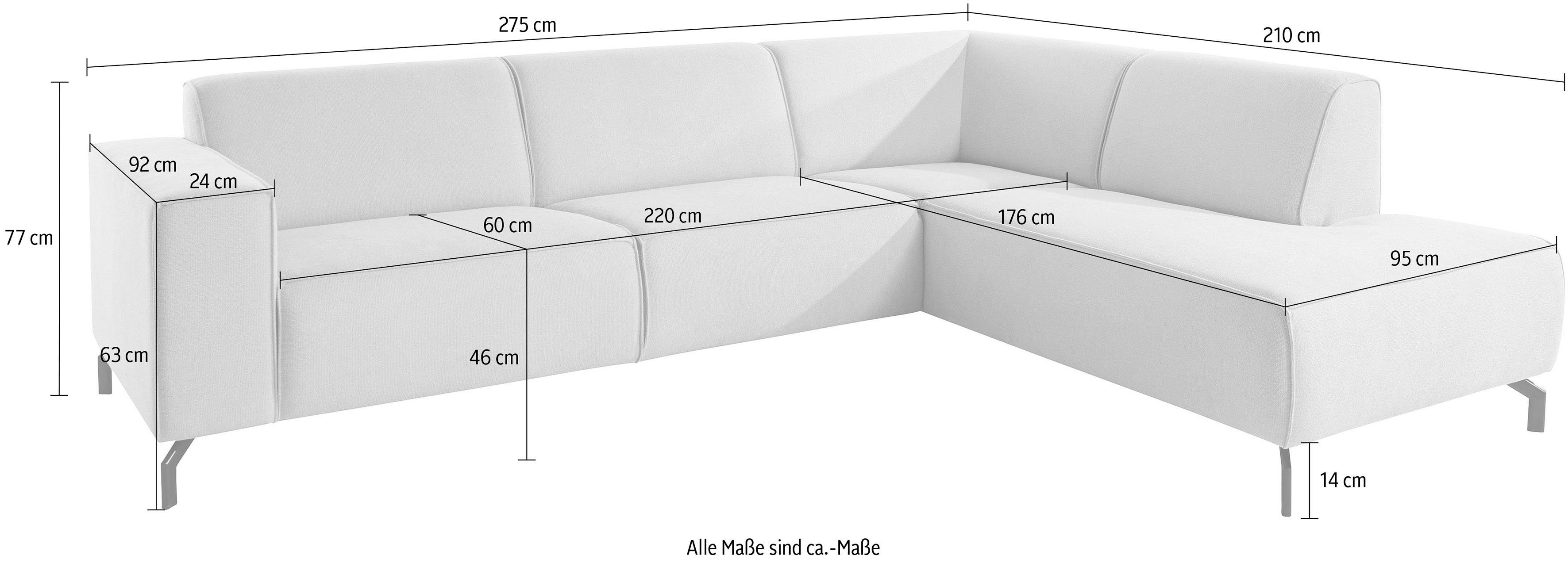 in und Lederoptik Style weichem mit Lorcan, of Strukturstoff Metallfüßen, schwarzen Ecksofa Places