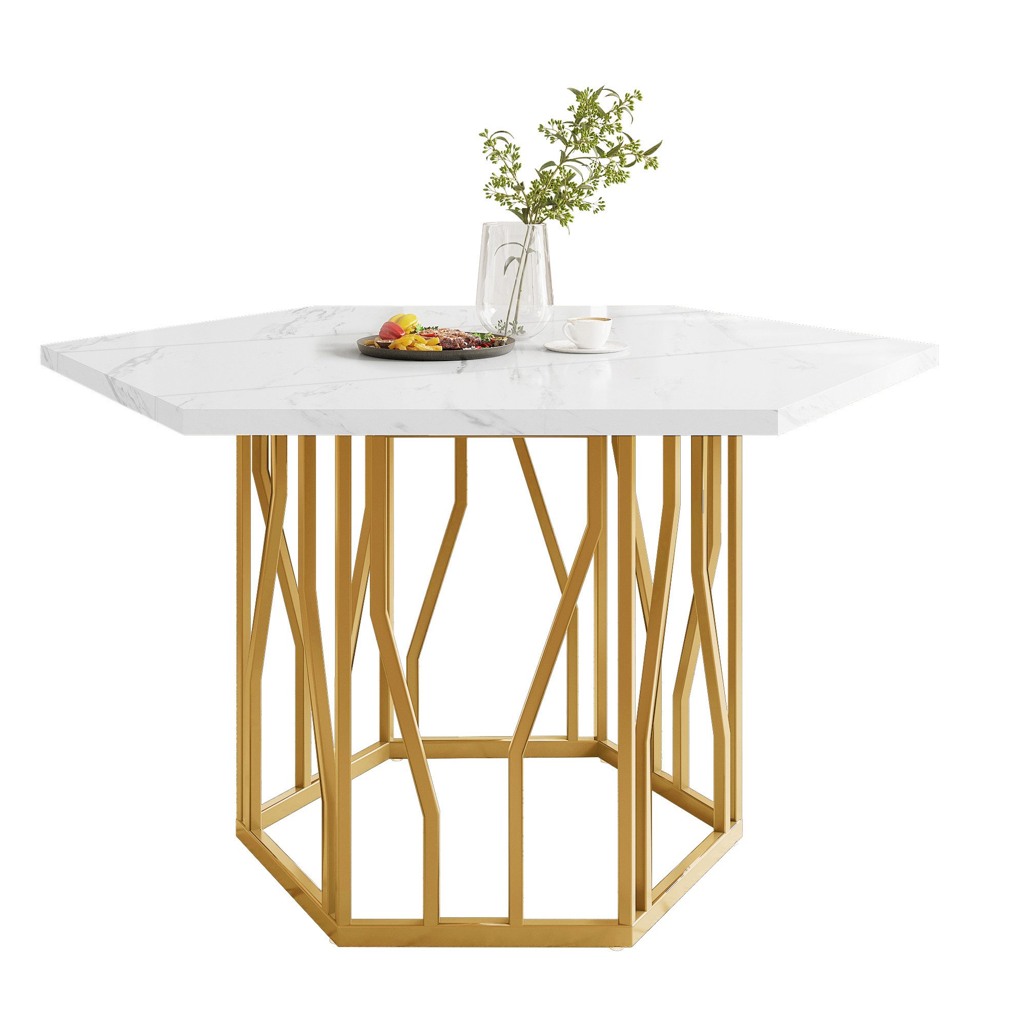 ANYSUN Esstisch Sechseckiger Küchentisch mit Marmor für 4 Personen (Set, 1Tisch), Breite 115.5 cm