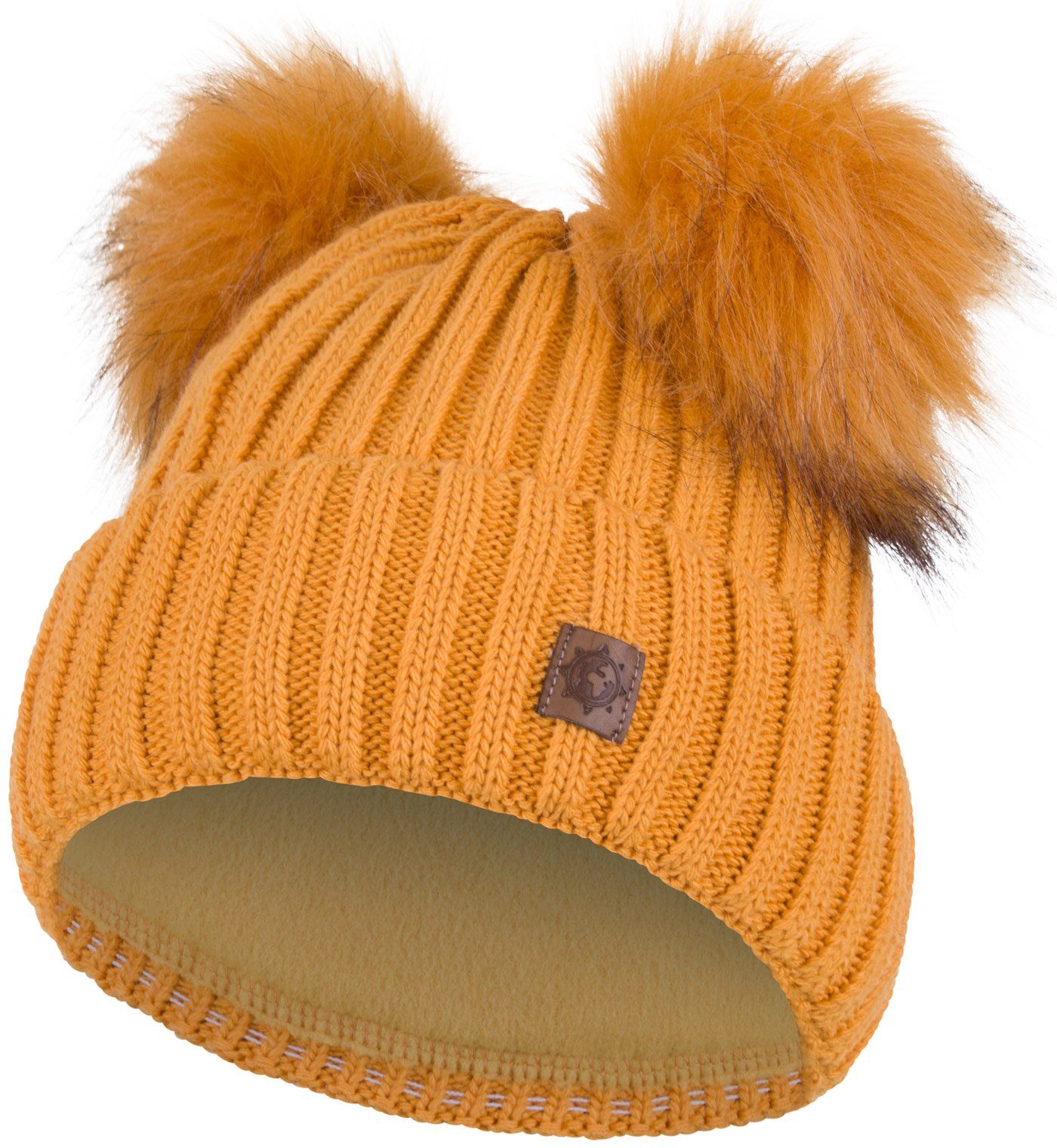 compagno Bommelmütze (1-St) Kindermütze Kinder Wintermütze Beanie Strickmütze Mädchen Mütze senf