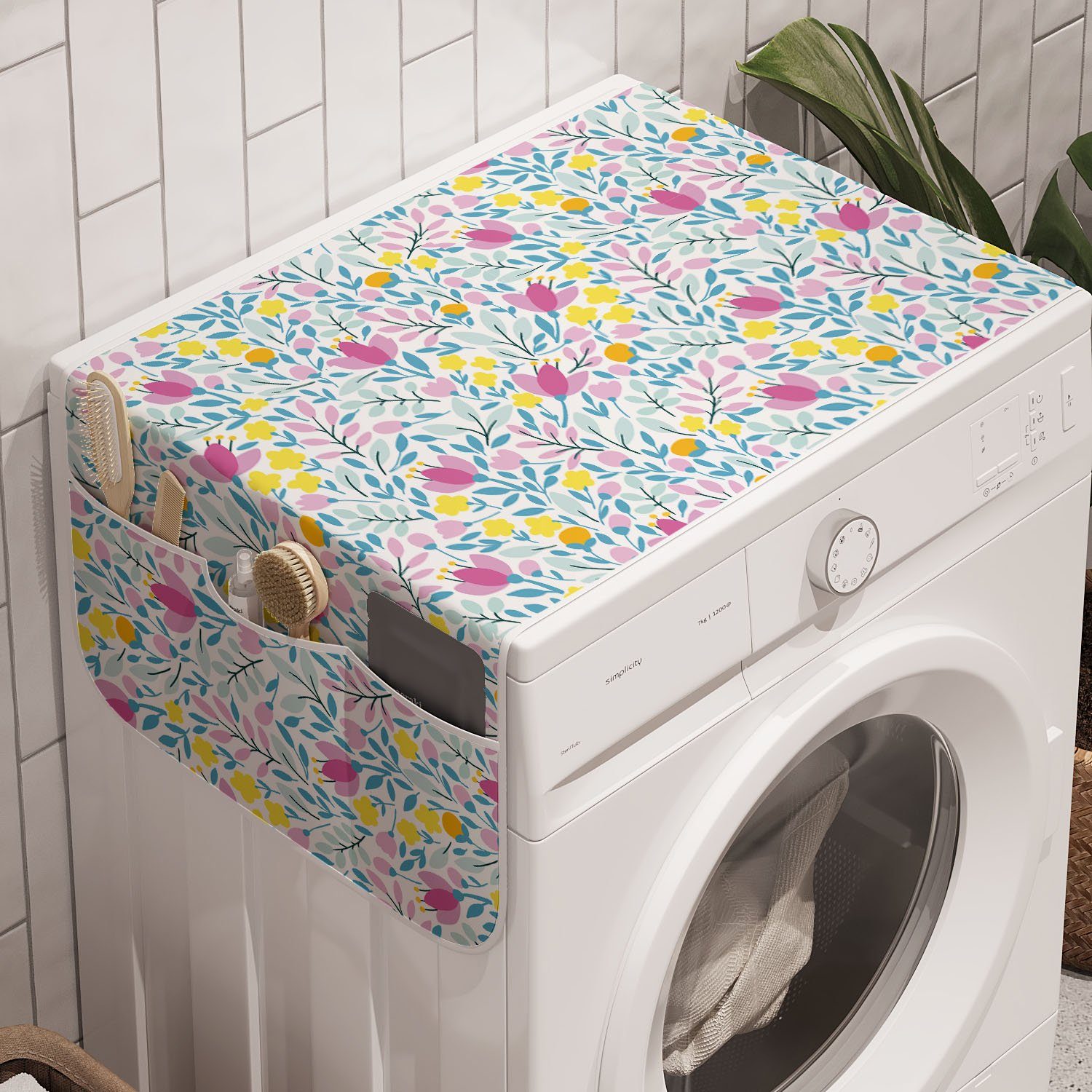 Abakuhaus Badorganizer Anti-Rutsch-Stoffabdeckung für Waschmaschine und Trockner, Blumen Blumen in der Blüte und Knospen