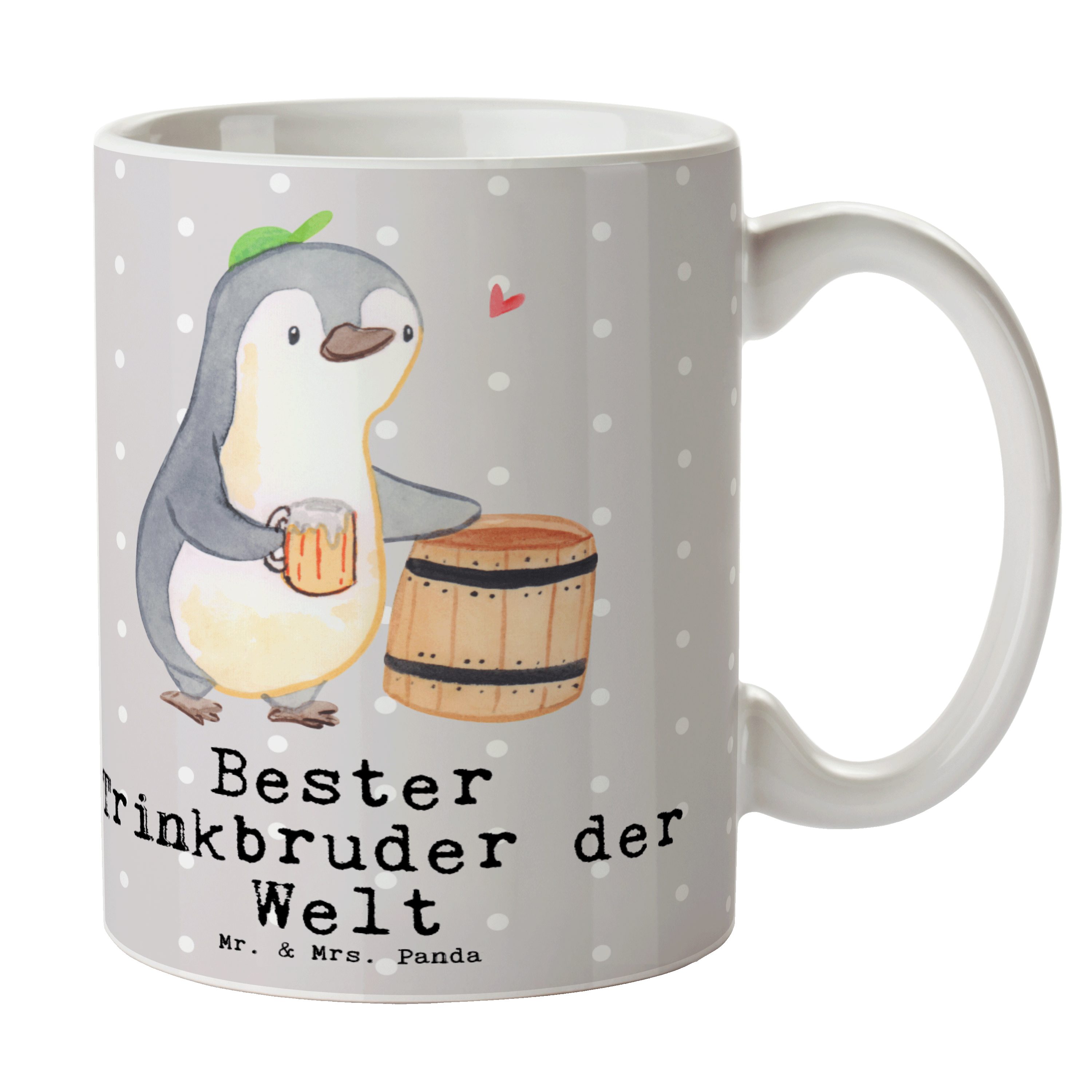 Mr. & Mrs. Panda Tasse Pinguin Bester Trinkbruder der Welt - Grau Pastell - Geschenk, Becher, Keramik