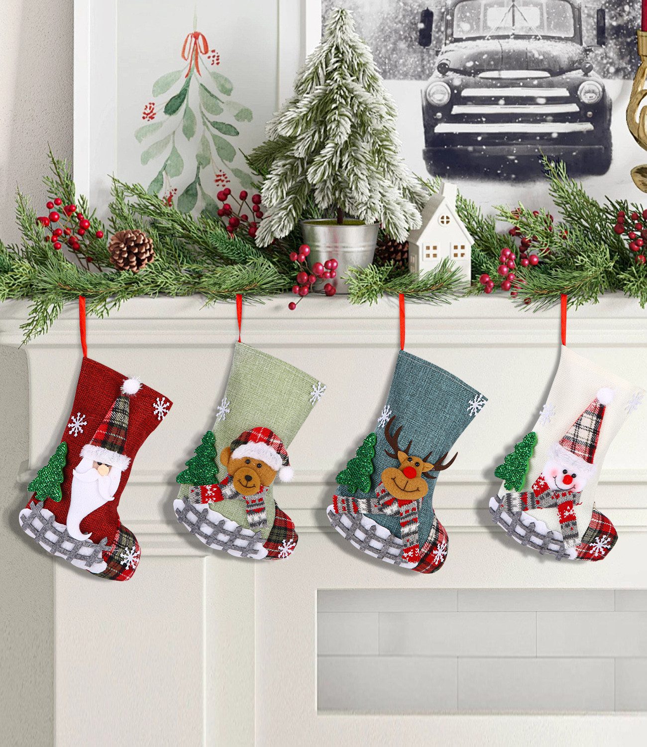 SinLaw Nikolausstiefel 4 Weihnachtssocken, Leinen-Weihnachtsmann-Socken, Ge günstig online kaufen
