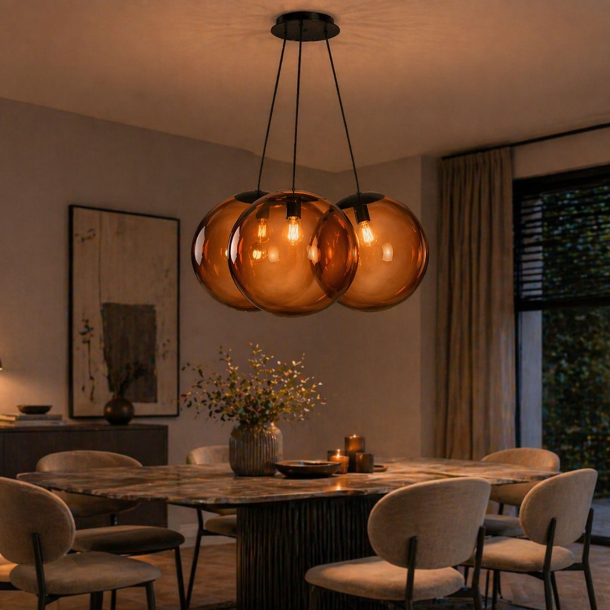 s.luce Pendelleuchte s.luce Orb Cluster Glas-Pendelleuchte 3-flammig 3x50cm Gold Verlauf