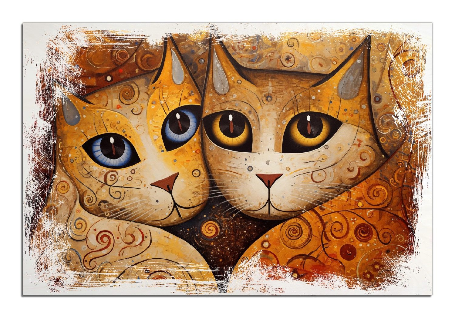 Wallario Holzbild, Goldene Katzen, in verschiedenen Ausführungen