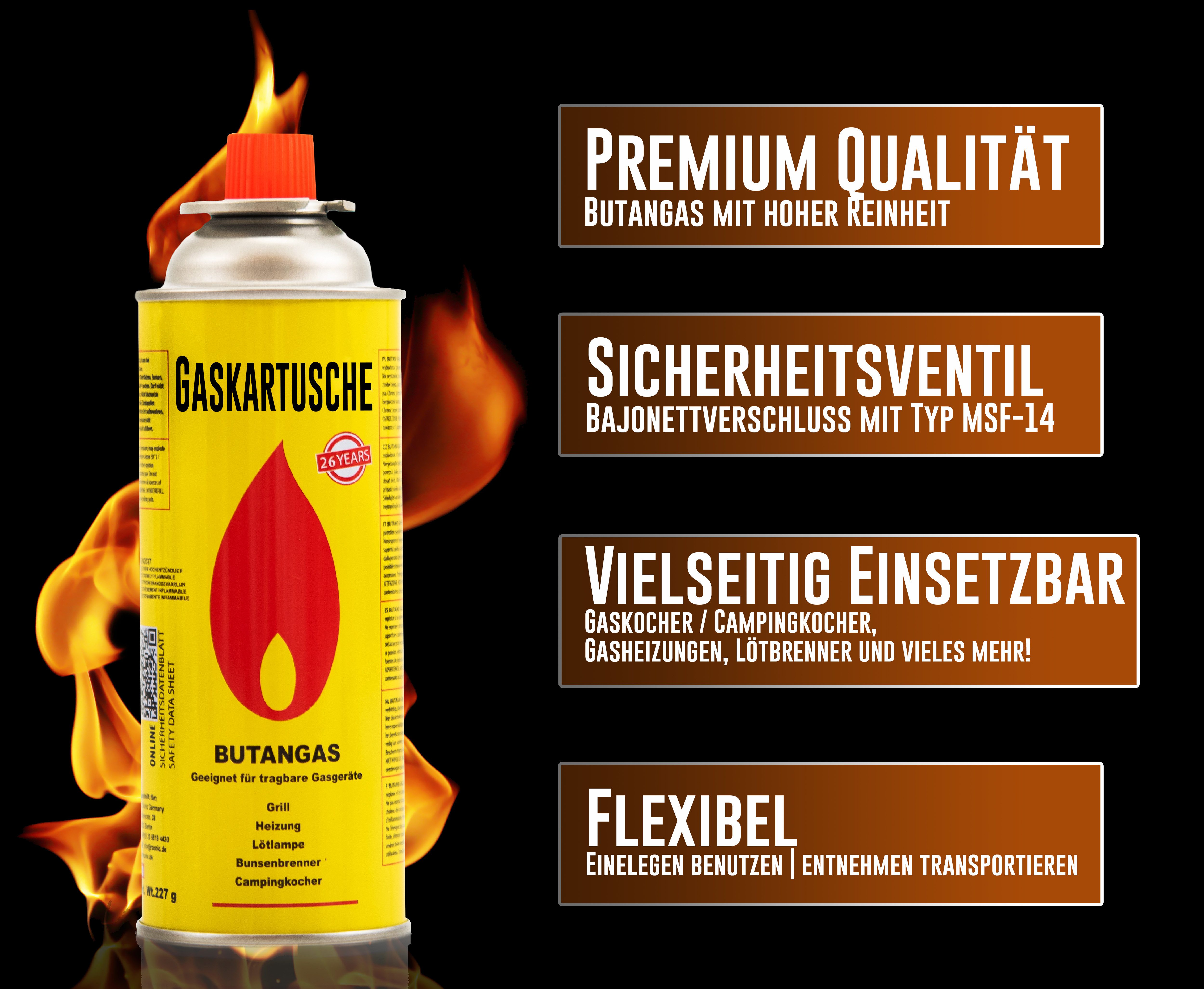 TruWare Gaskartusche Gaskartuschen 227g Butan Gas mit Ventil Universal Butangas, Zubehör für Campingkocher Gaskocher Gasgrill, 4 St., Brennstoffflaschen Kartusche
