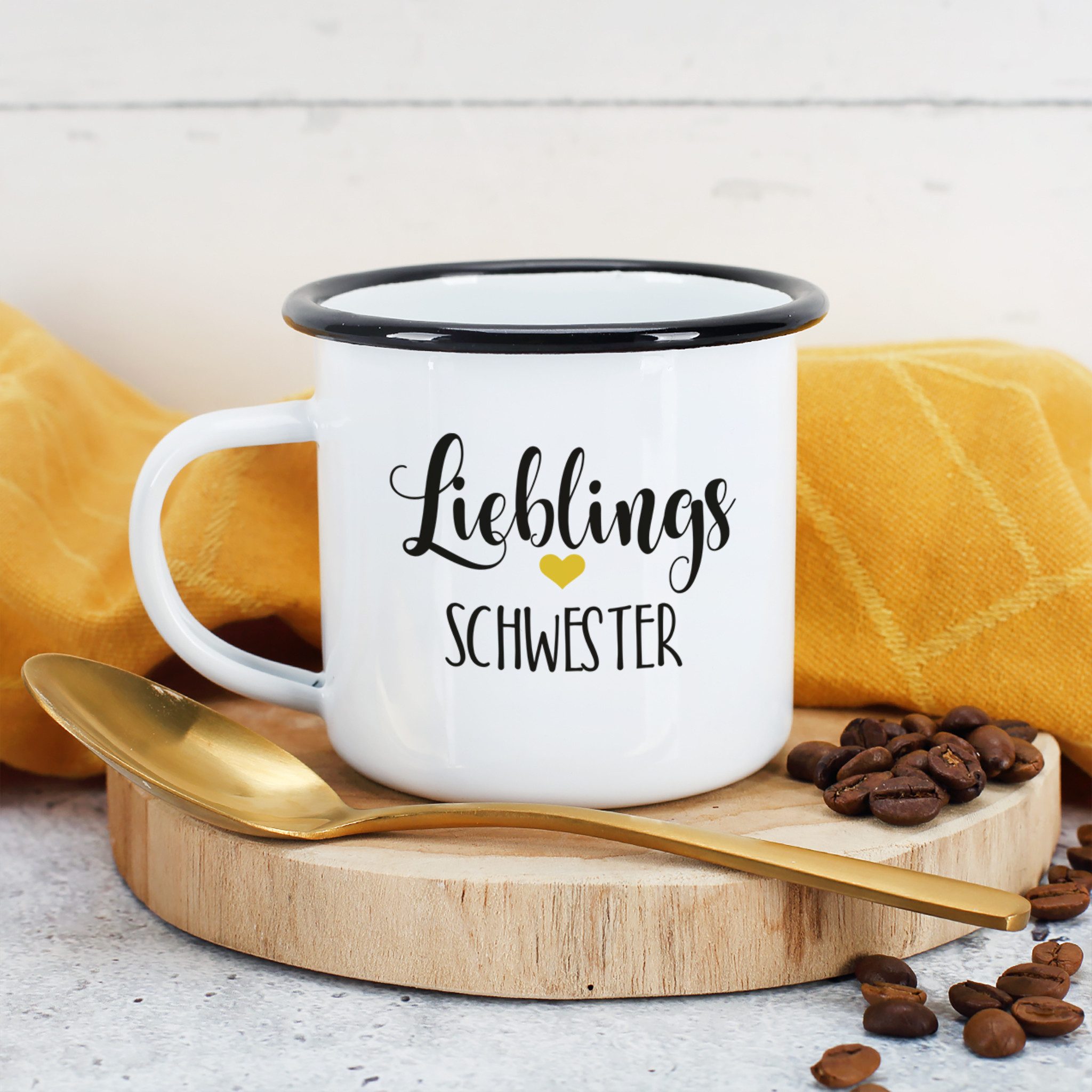 Herz & Heim Tasse aus Metall mit Motiv für die Liebsten
