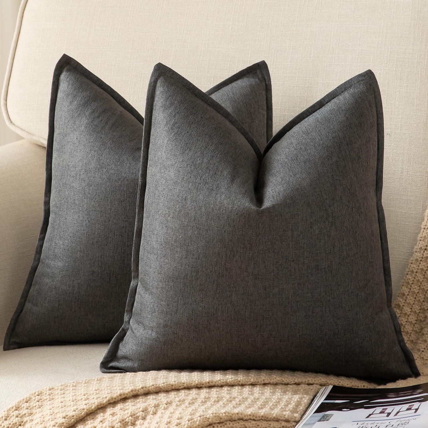 LuxusKollektion Kissenbezüge Kissenbezug 2er Set 40x40cm Dunkelgrau Leinen, (2 Stück)