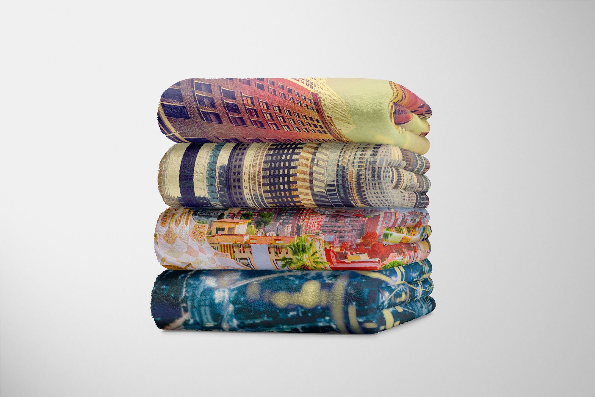 Saunatuch Handtuch mit (1-St), Handtücher Art Strandhandtuch Sinus Handtuch Baumwolle-Polyester-Mix Kuscheldecke Hundertw, Barcelona Fotomotiv
