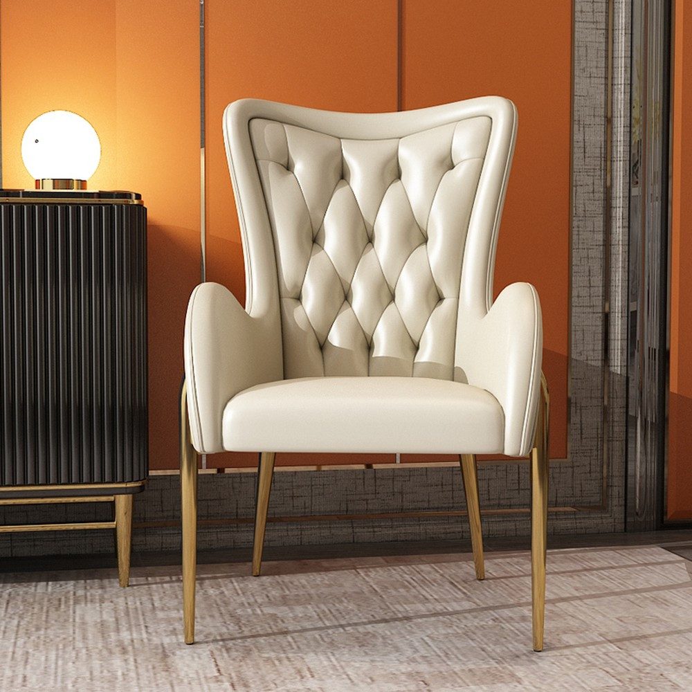 JVmoebel Esszimmerstuhl Chesterfield Sitzgarnitur in Weiß aus Leder und Edelstahl, Made in Europa